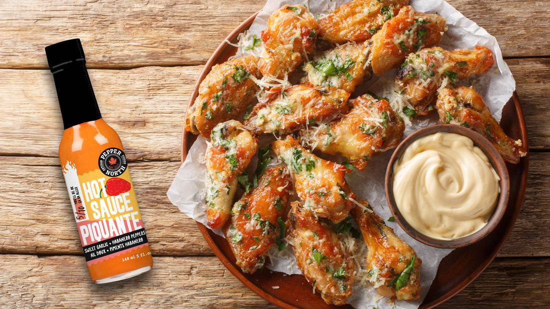 SPICY SWEET GARLIC + PARM CHICKEN WINGS